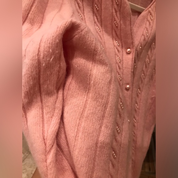 LAUREN COLE 70% Lambswool Angora Pearl Embellished Baby Pink Knit Cardigan - MP - Picture 7 of 10